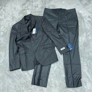 Kenneth Cole Reaction Modern Fit Gray Suit Set 40R Performance Flex Fabric a1206